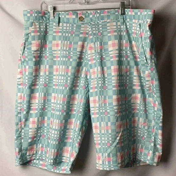 FLOWGOLF MENS SIZE 42 PASTEL PLAID GOLF SHORTS EXCELLENT CLEAN CONDITION - Picture 1 of 11